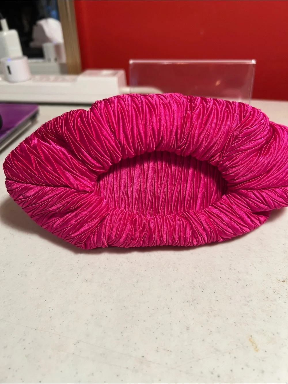 Hot Pink Pleated Clasp Evening Clutch
